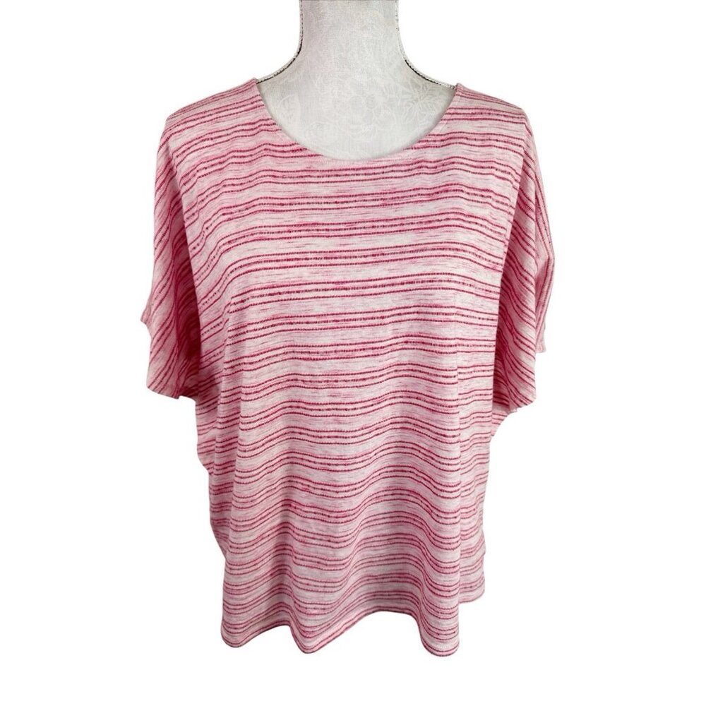 Chico’s Women's 3 =‎ XL Textured Tee Pink Striped EUC